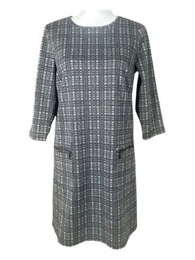 ANN TAYLOR Plaid Dress, 3/4 Length Sleeves, Pockets, Lined, Rear Zip, Size MP